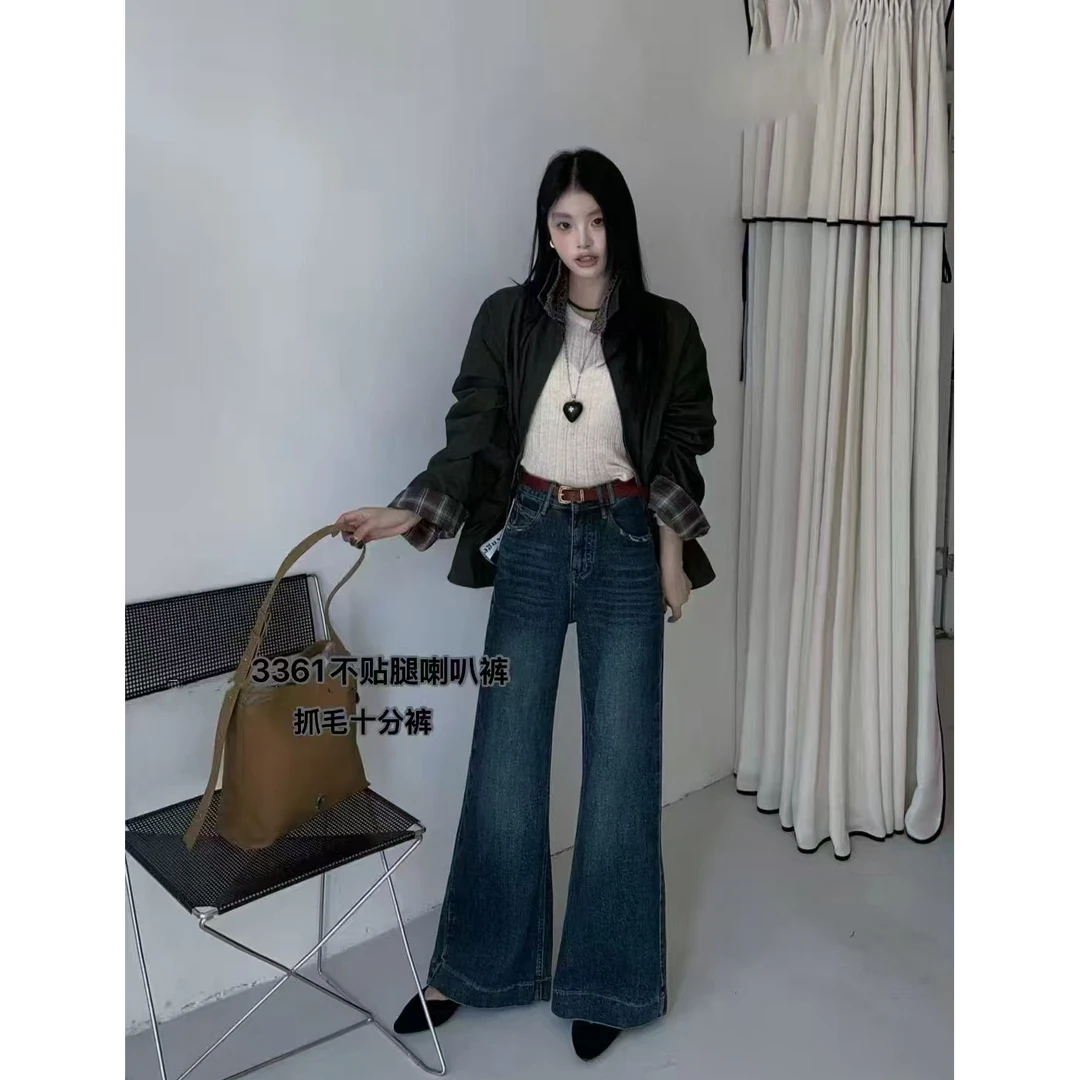 王永家~3361秋冬抓毛不贴腿弹力牛仔喇叭裤