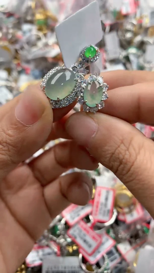 银S925镶嵌戒指翡翠444             6