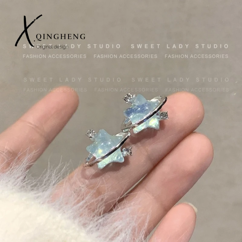 合金仿水晶耳饰  夏季小清新渐变蓝色水晶爱心耳钉小众蝴蝶结耳环