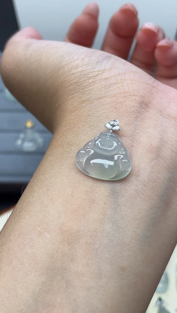 颈饰18K金镶嵌翡翠（18号链接）纯天然A货缅甸翡翠佛公吊坠