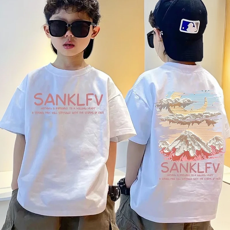 男童纯棉短袖T恤中大童夏季韩版印花上衣儿童帅气男孩宽松体恤衫