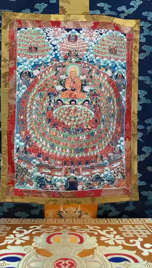 卷轴画矿物质喷绘  宗喀巴1.3m蓝色水波纹