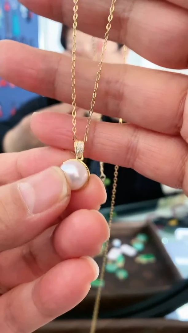 颈饰银S925镶嵌淡水珍珠吊坠金色