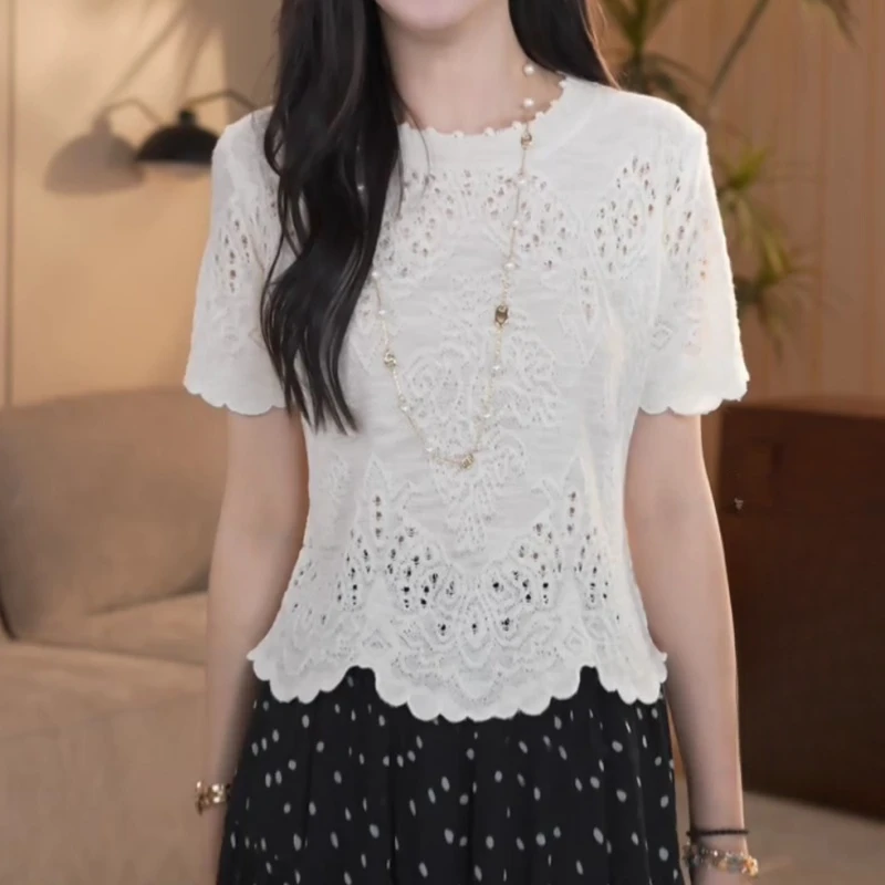 【繁花】2025春夏新款设计感镂空显瘦短袖针织上衣LK2503520