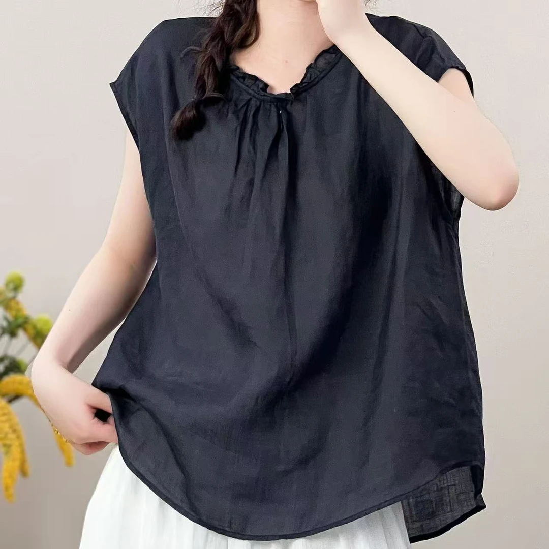 7883新款夏季优雅减龄宽松显瘦苎麻上衣小衫QZ