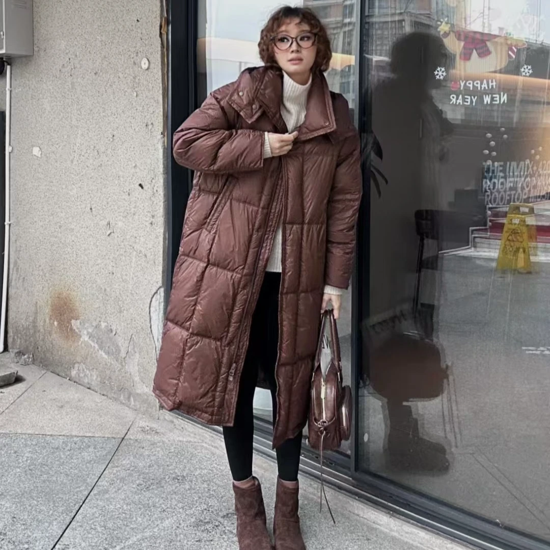 常规连帽女长款羽绒服女士休闲冬季中长款立领保暖网3213