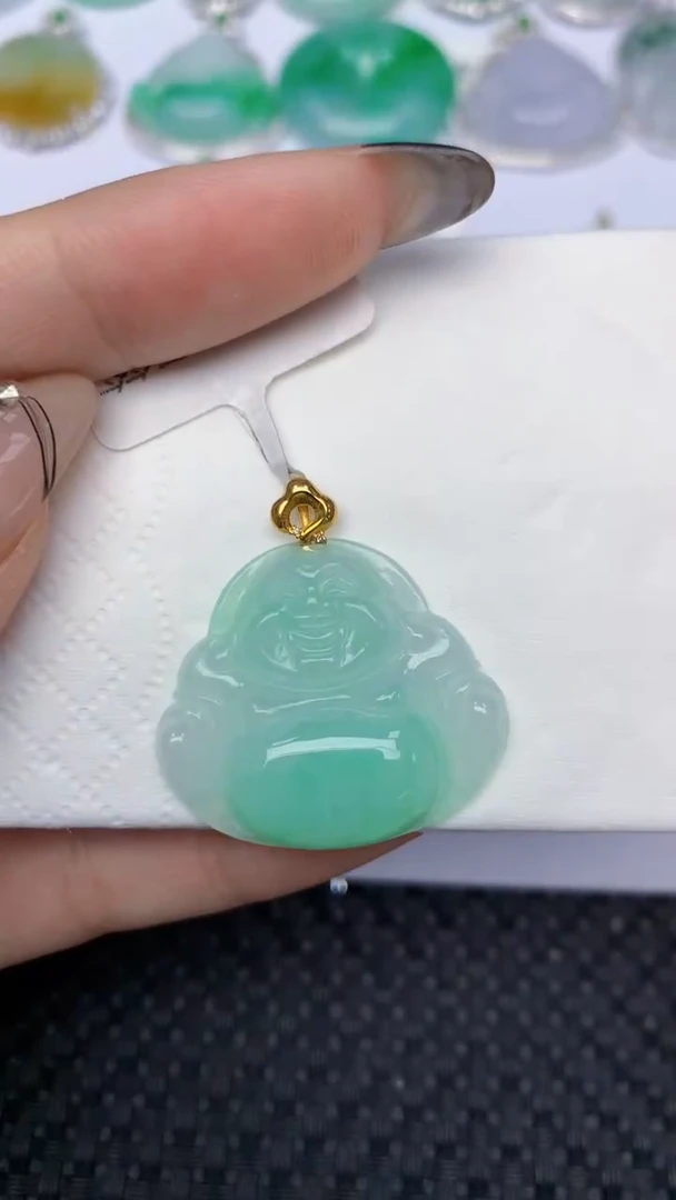 颈饰18K金镶嵌翡翠天然缅甸翡翠a货百元以上9元证书费自理
