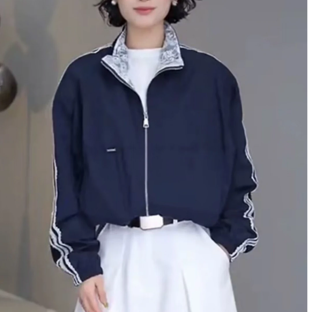 时尚蕾丝拼接休闲冲锋衣百搭夹克短外套2025春秋新款宽松遮肉开衫