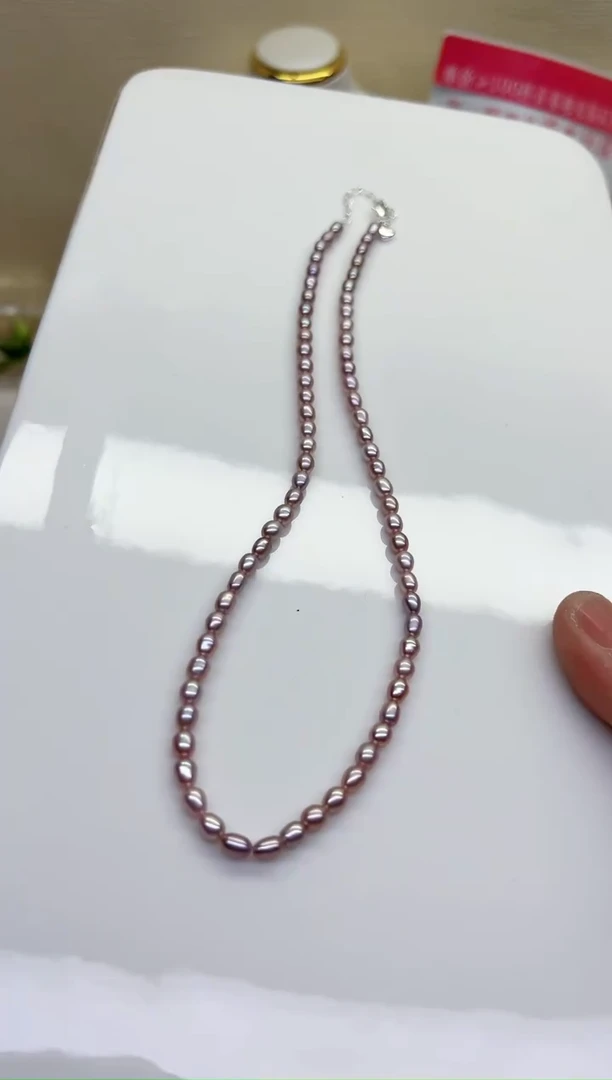 项链未镶嵌淡水珍珠紫色小米链4-4.5mm