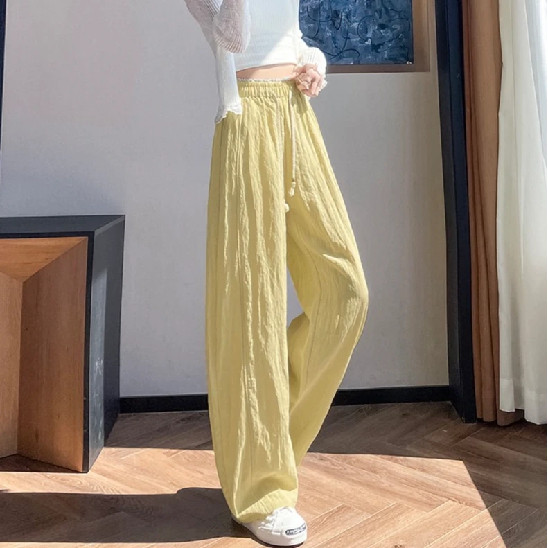 天丝垂感阔腿裤女夏季新款高腰显瘦夏季薄款小个子亚麻冰丝裤