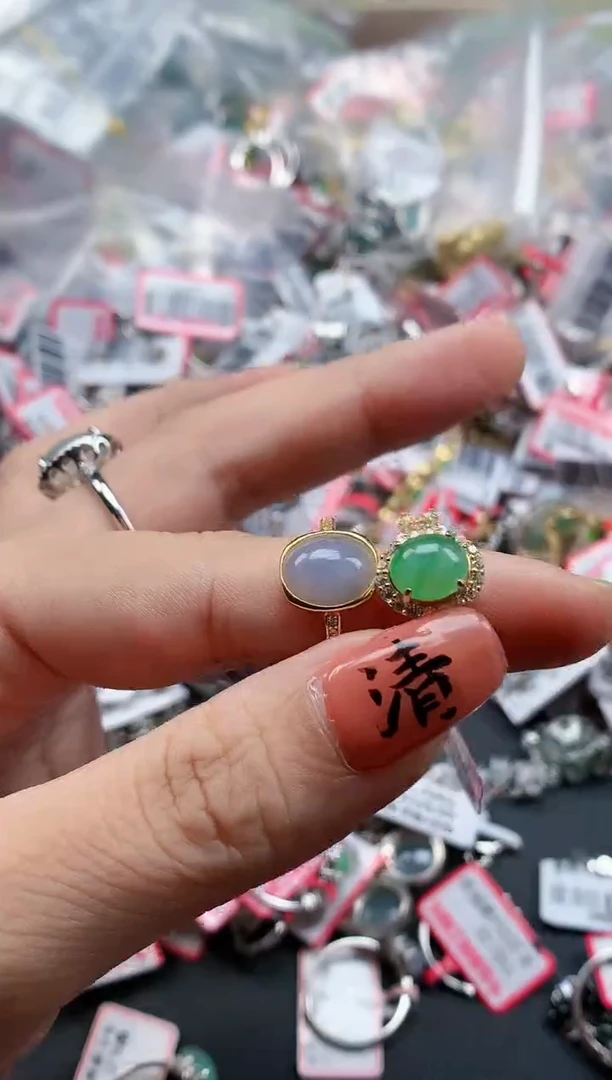 银S925镶嵌戒指翡翠天然A货缅甸翡翠