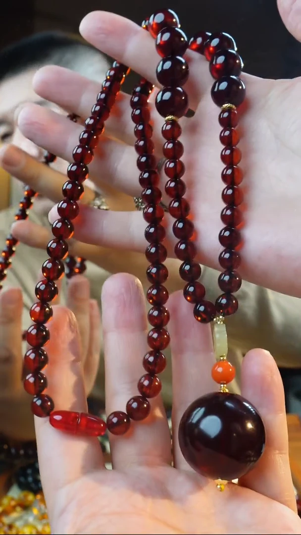 琥珀颈饰未镶嵌29+血珀毛衣链设计师款