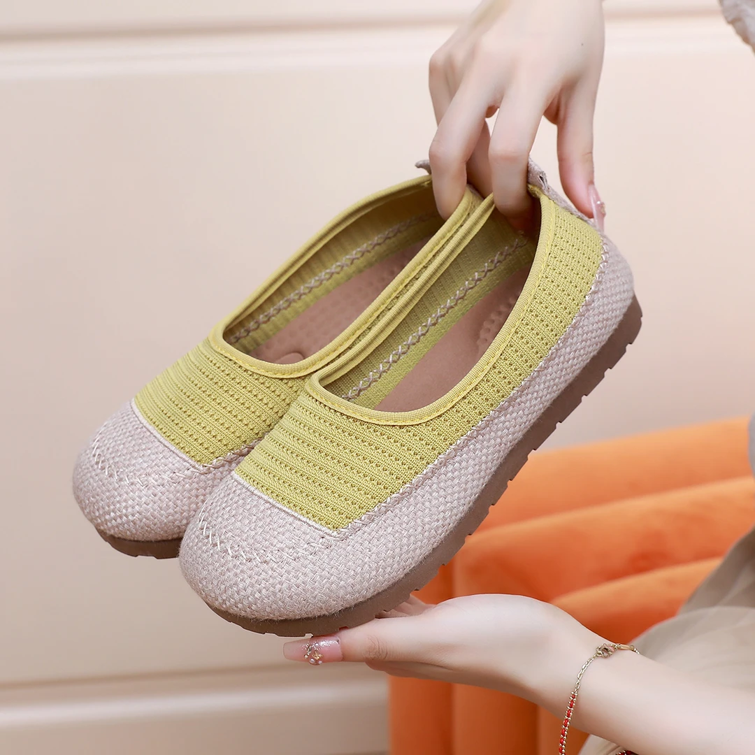 浅口秋季一脚蹬时尚休闲鞋百搭老北京布鞋女飞织妈妈鞋防滑休闲鞋