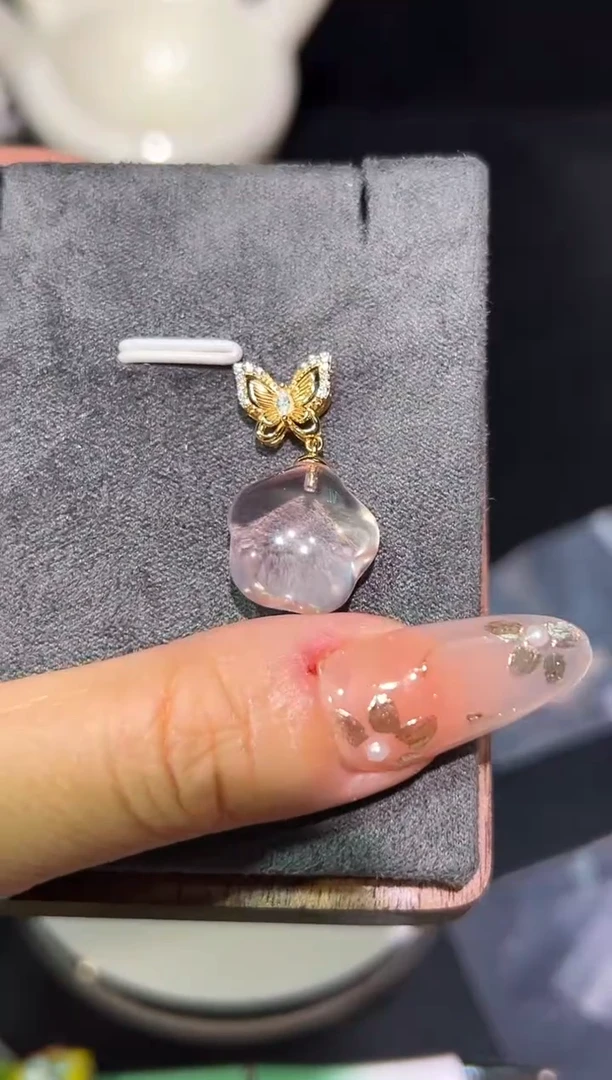 银S925镶嵌吊坠(不含链)水晶金色小蝴蝶星星发一
