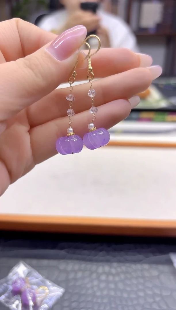 14K金镶嵌翡翠耳饰DIY款E931