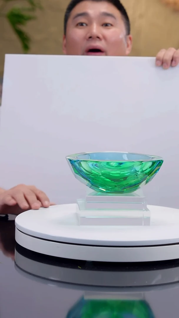 手工艺品琉璃蓝绿色三角形切面果碗