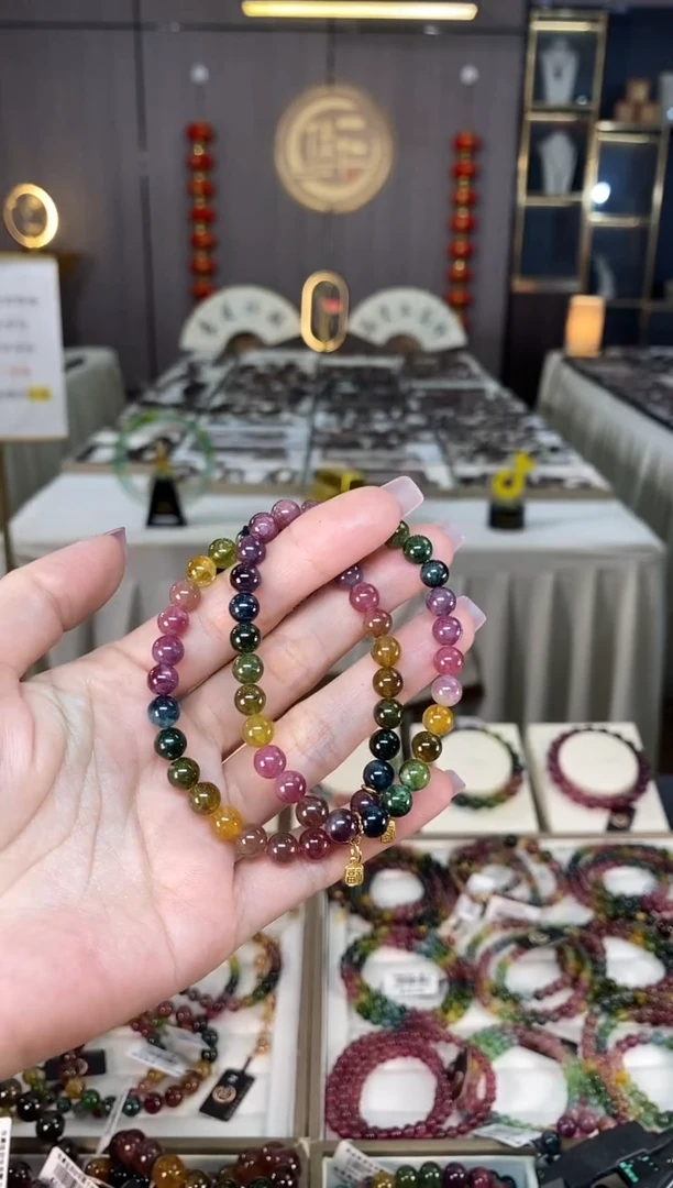 未镶嵌老矿碧玺彩虹单圈手串6mm+碧玺hon多样性发货一条