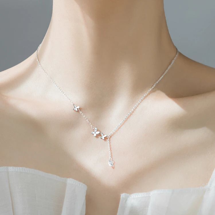 链子足银合成锆石 999纯银蝴蝶项链2025新款爆款轻奢女锁骨链小众