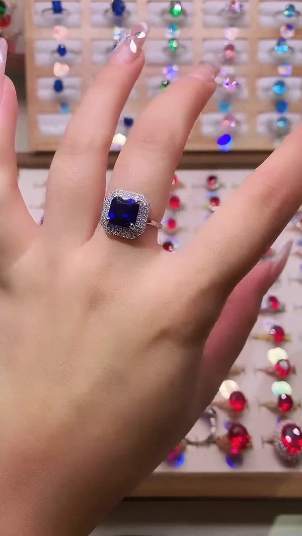 银S925镶嵌戒指帕拉依巴碧玺8*8