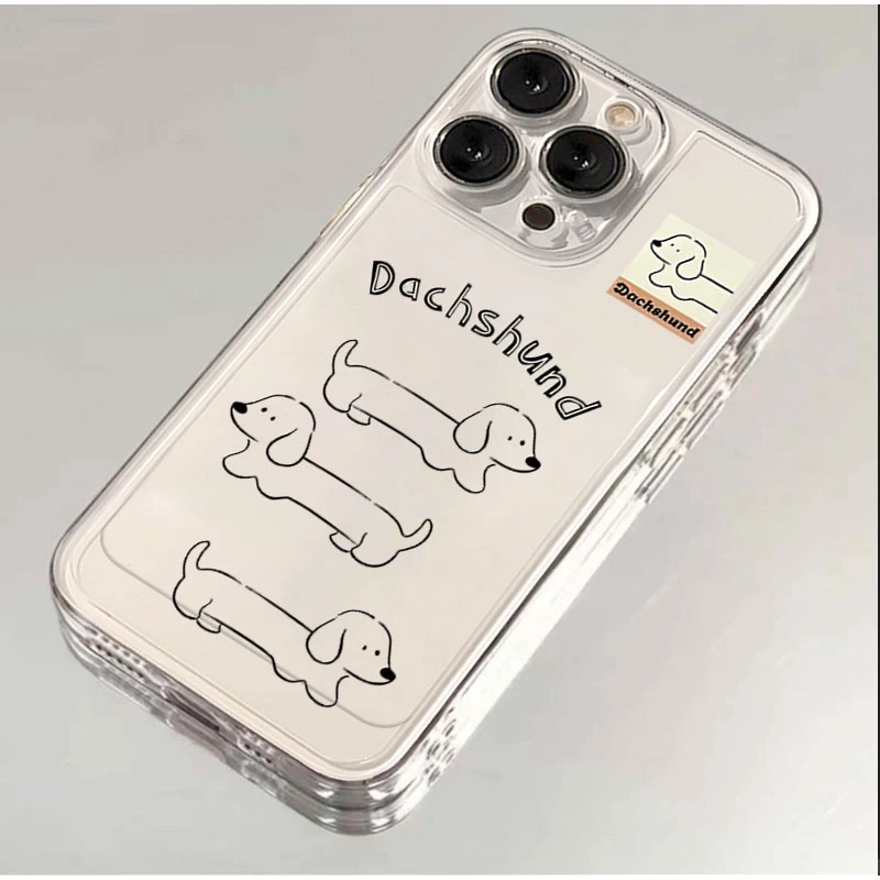 线条腊肠狗适用iphone16/15promax手机壳苹果13/12透明14卡通11XR
