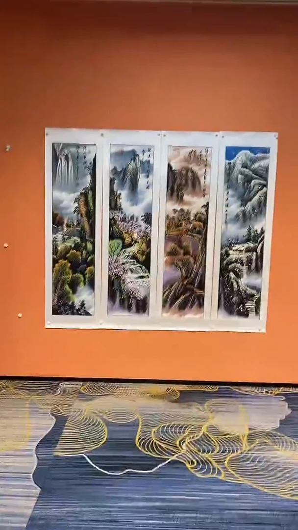 国画张巨富  带锦盒  彩墨山水四条屏