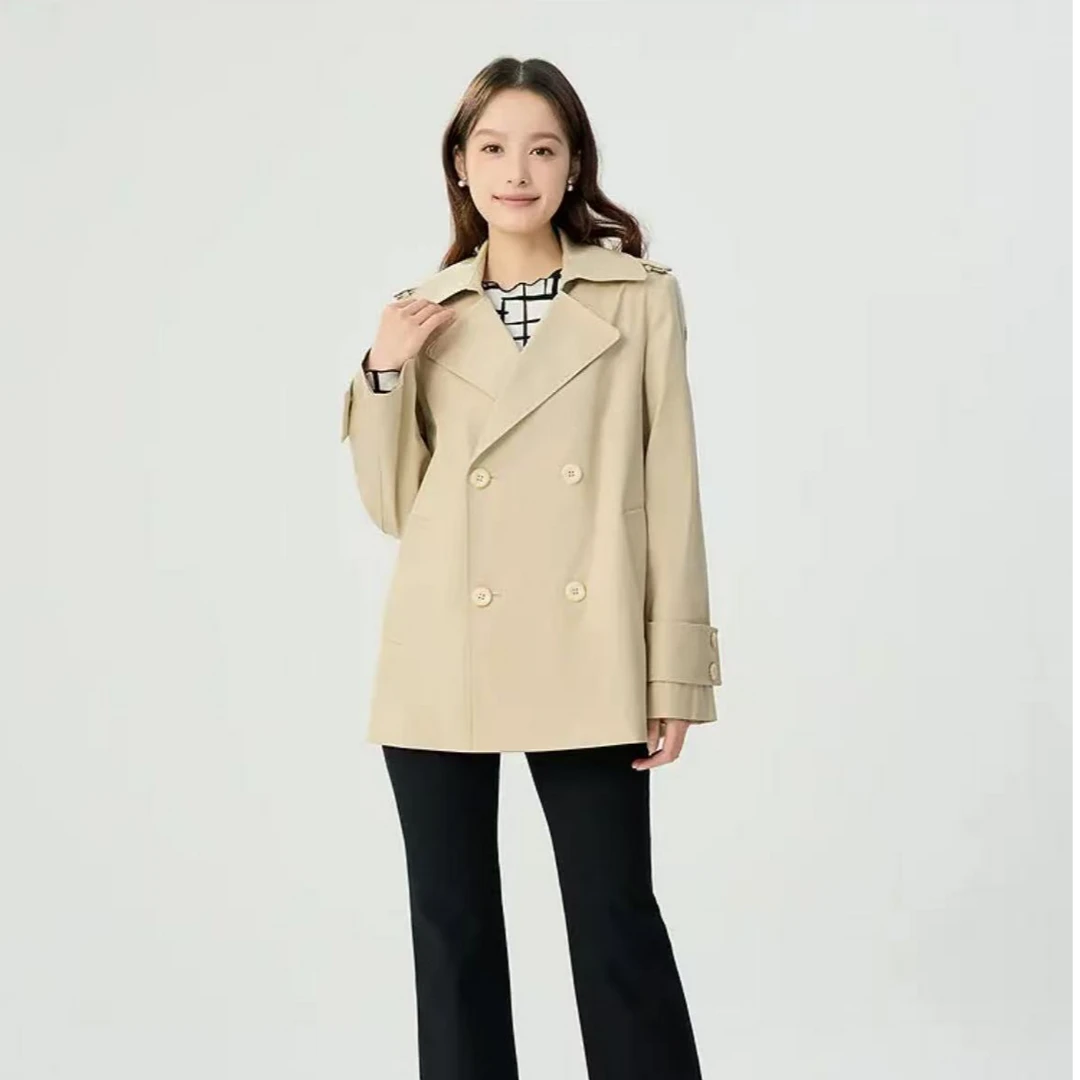 GIRDEAR/哥弟新款气质简约百搭宽松双排扣西装领中长款风衣140001