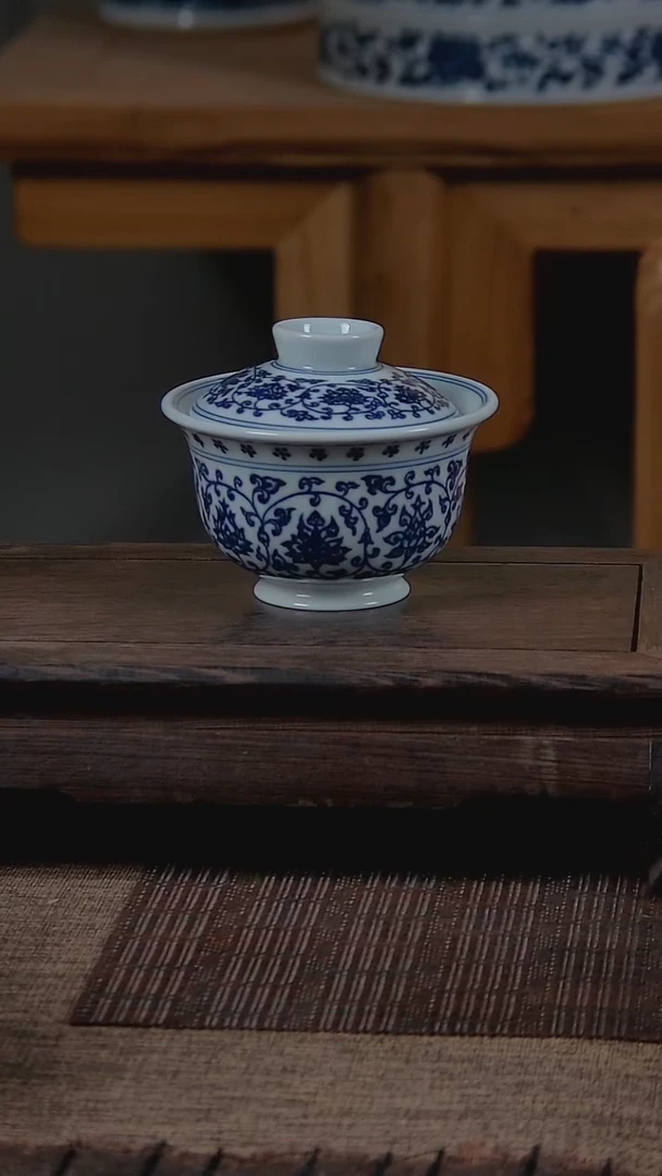 盖碗折葵非器手工手绘缠枝莲两才盖碗