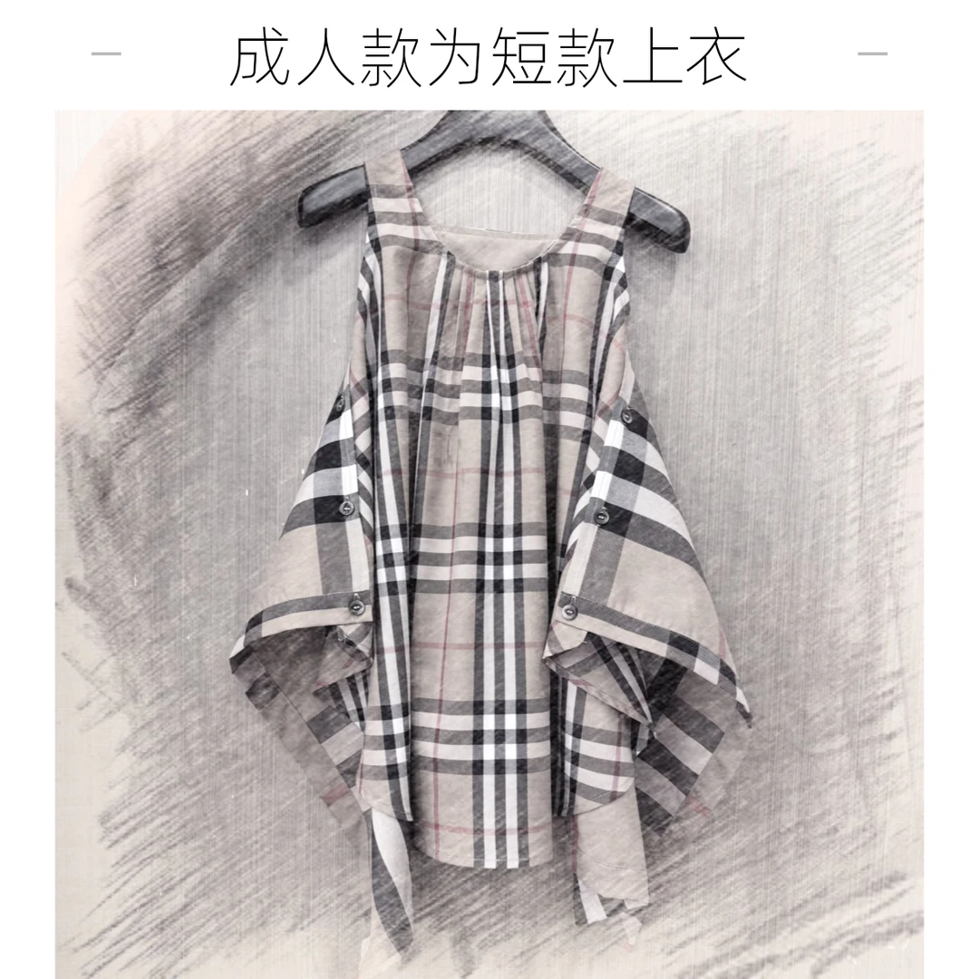 【拼接大伞裙】88504儿童夏季格子女童时尚经典格纹连衣裙