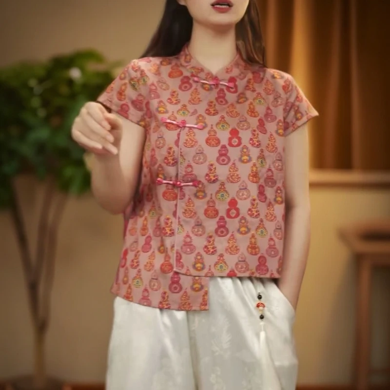 新中式夏季宽松中式提花不规则葫芦上衣小衫2025新设计原创正品