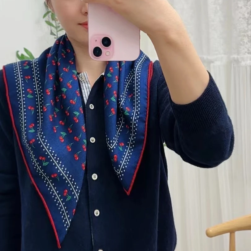 【华家小樱桃】62cm自留款华家气质春秋女披肩冬桑蚕丝羊毛丝巾围巾