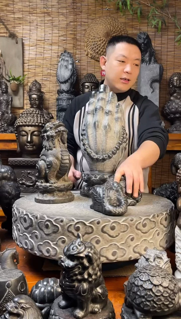 石材猎*天然青石雕刻望天吼