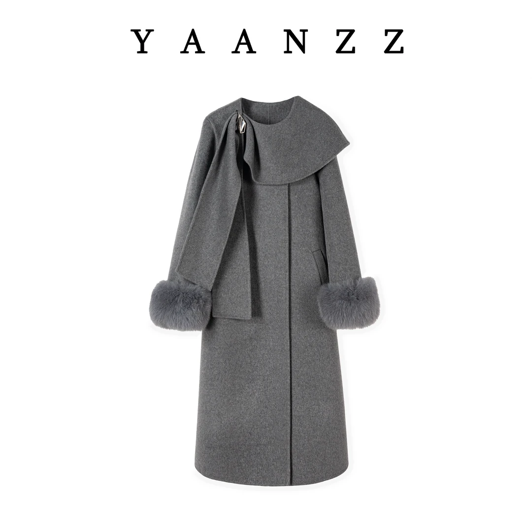 【倩倩】YAANZZ 冬季时尚气质披肩双面羊毛大衣外套6899859