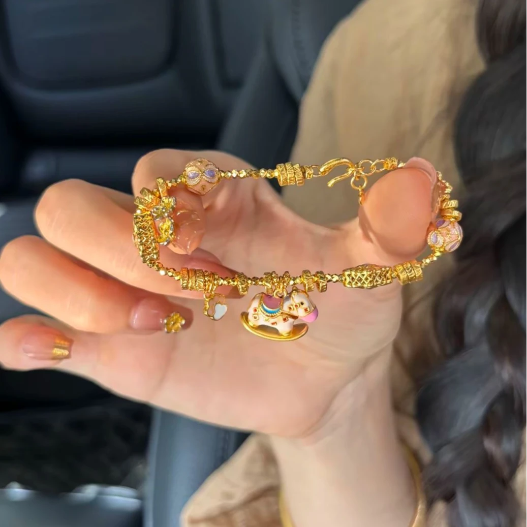 瑞诺黄金木马手链女新款足金999小众跑环盘缠手链生日礼物送女友