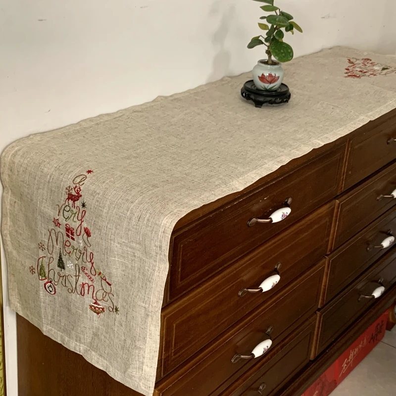 外贸出口原单刺绣圣诞款桌旗鞋柜斗柜防尘盖巾布艺