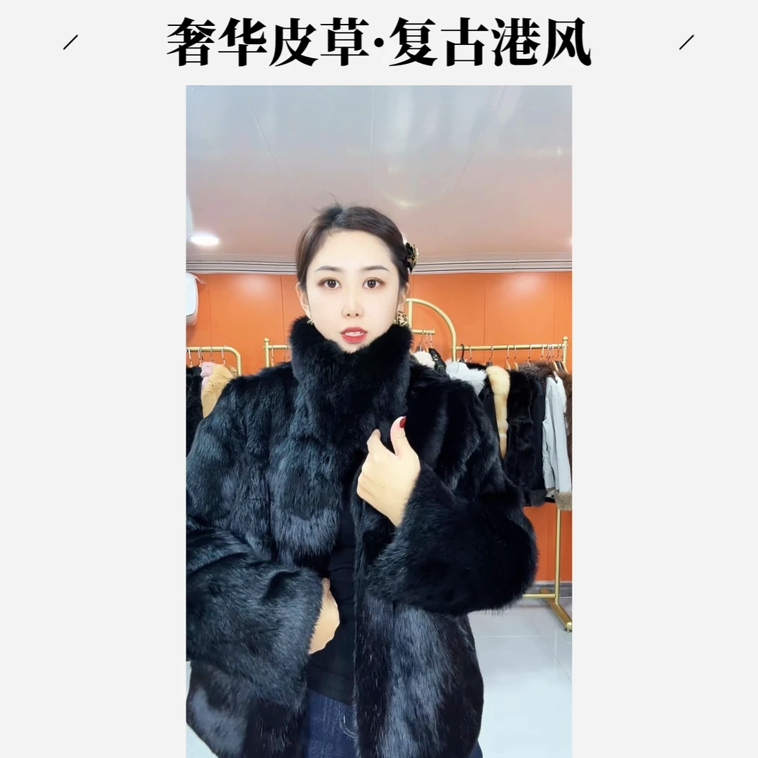 LYUN-25冬季上东老钱-方领可立时尚优雅女款外套高奢真草草女神款