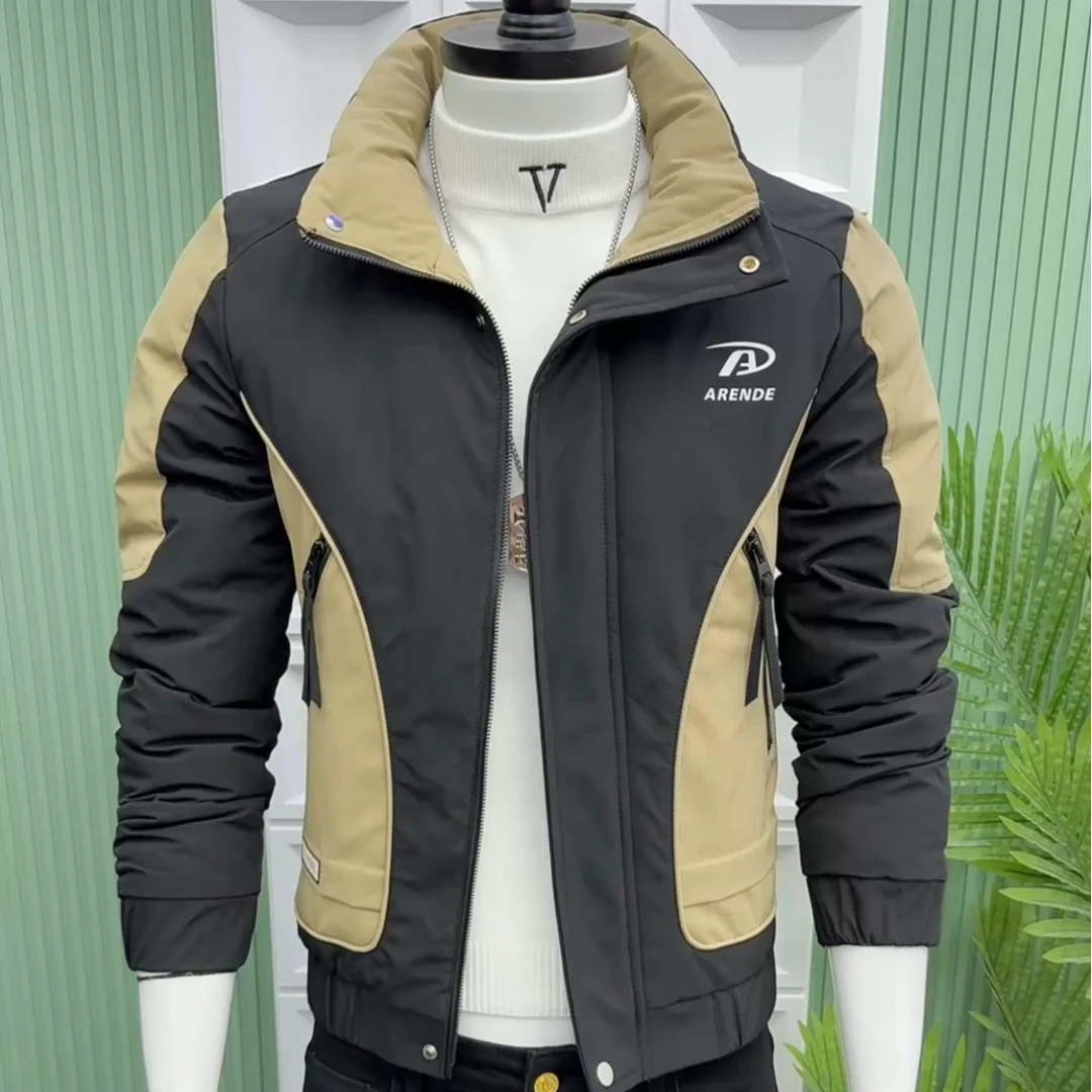 男士韩版修身气质休闲立领百搭拼色冬季保暖棉衣秋冬加厚男款0119