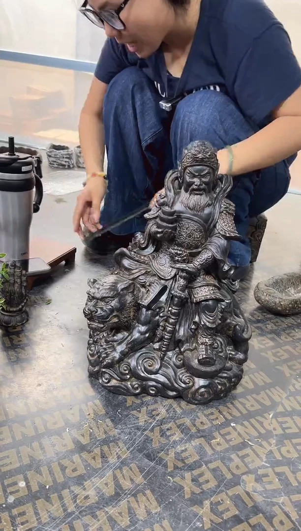陶土【合成青石】财神驾到摆件