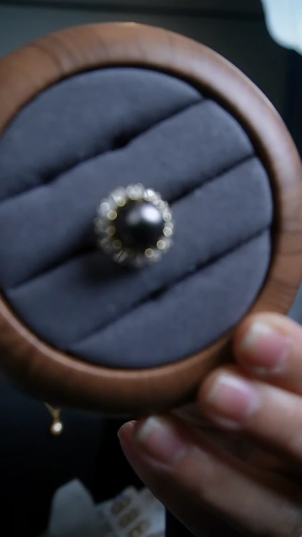 银S925镶嵌戒圈海水珍珠大溪地