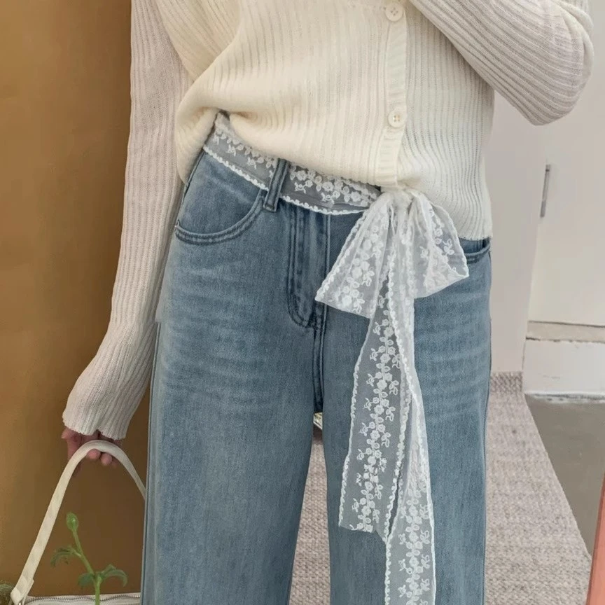 新款甜美蕾丝腰带女配裙子牛仔裤裤带白色丝带腰绳牛仔裤丝巾腰带