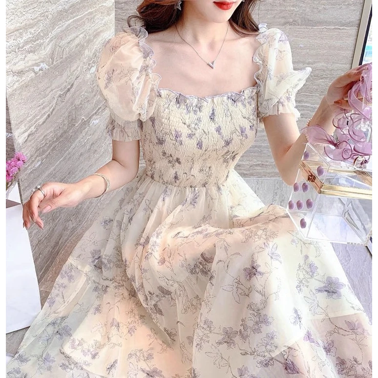 （234——263）夏茶歇法式水白色雪纺连衣裙女装