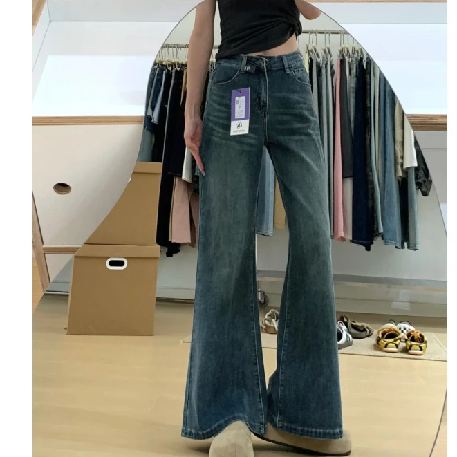 韩嘟集【秋季热卖】大码女装新款高腰胖mm显瘦微喇牛仔裤