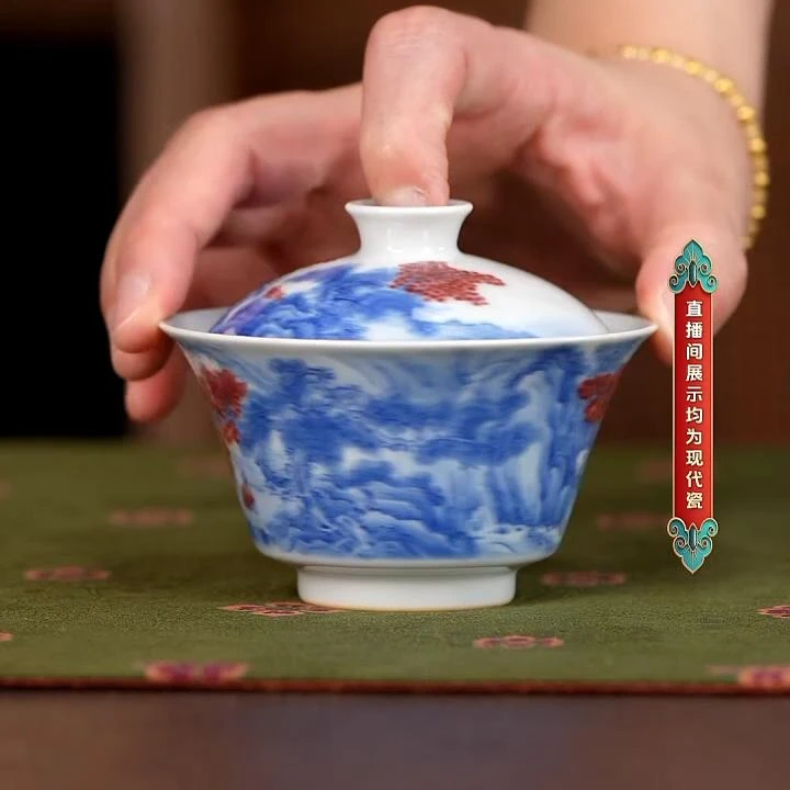 【小乔赏瓷】景德镇手工手绘林涛小馆山水系列茶具4