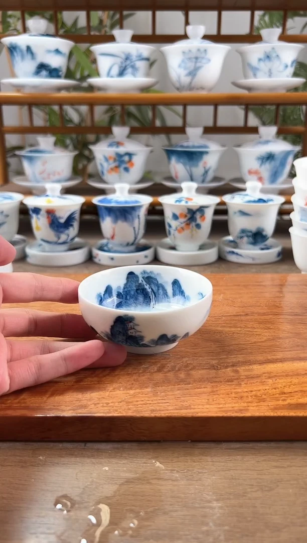 啊*全品千里江山带内绘普洱杯3个