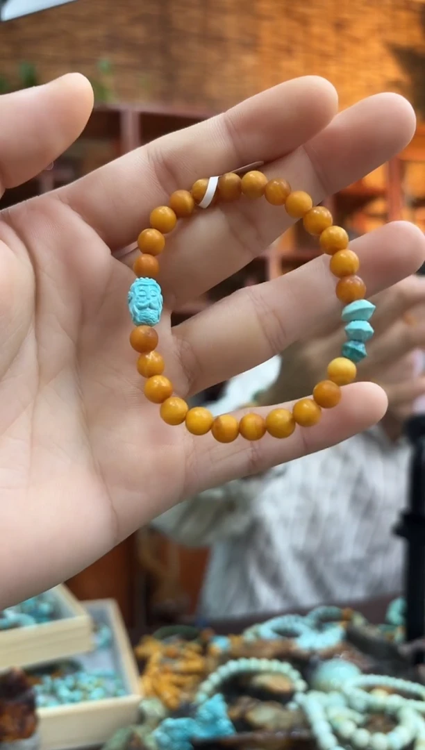 裸石琥珀未镶嵌花蜡DIY手链
