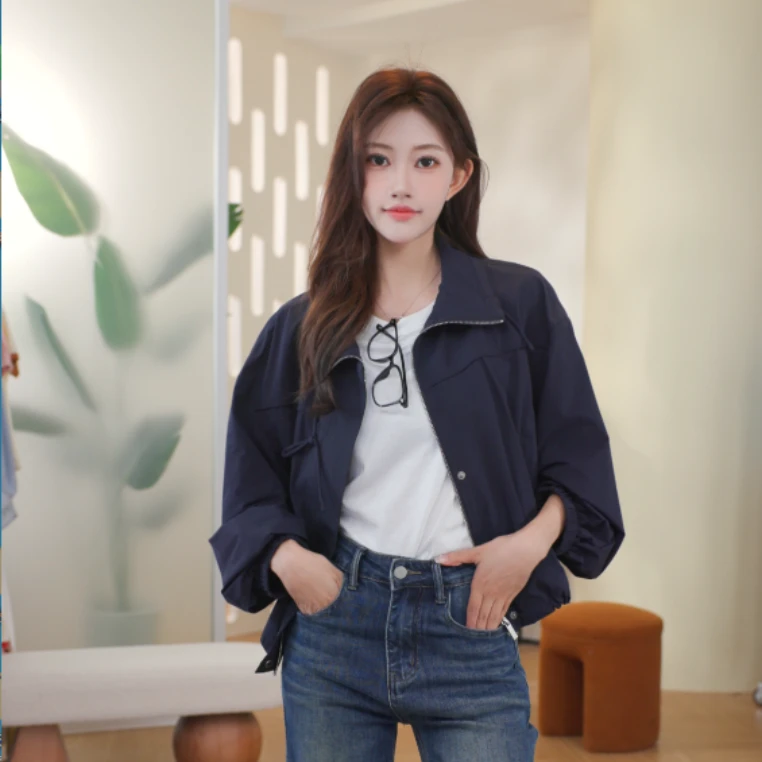 茵曼复古休闲翻领拉链夹克外套2025秋季女装新款百搭宽松短款上衣
