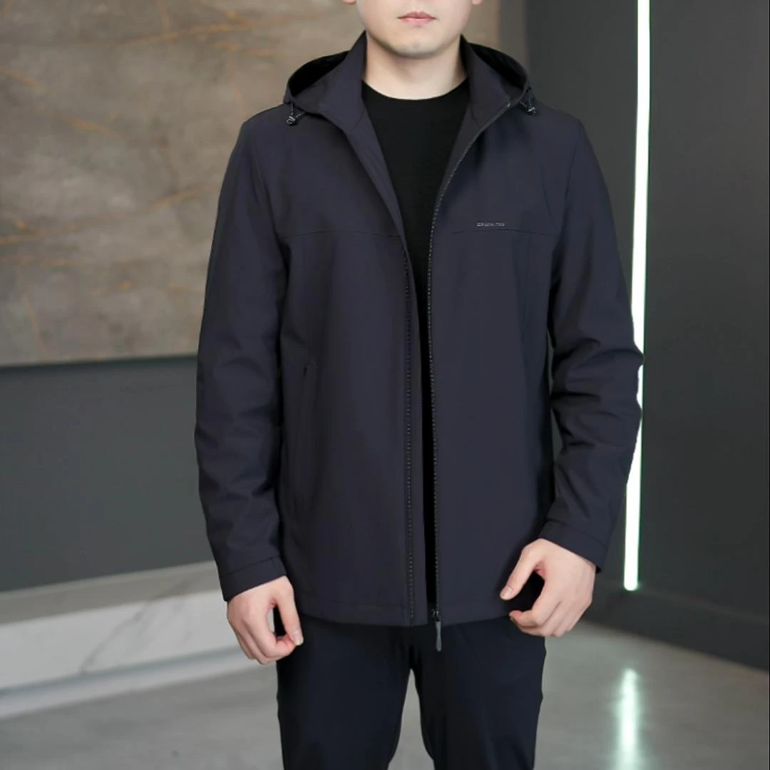 【商务薄绒纯色休闲外套】25年新款商务休闲夹克外套男装帽子可脱卸