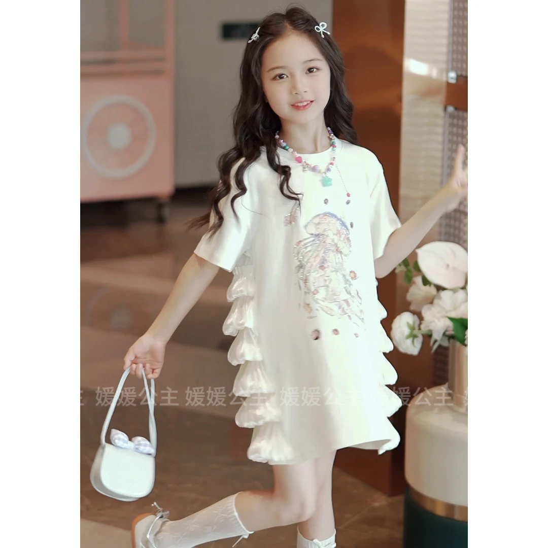 媛媛公主【侵权】2025夏季女中大童时尚百搭宽松T恤裙15262A151