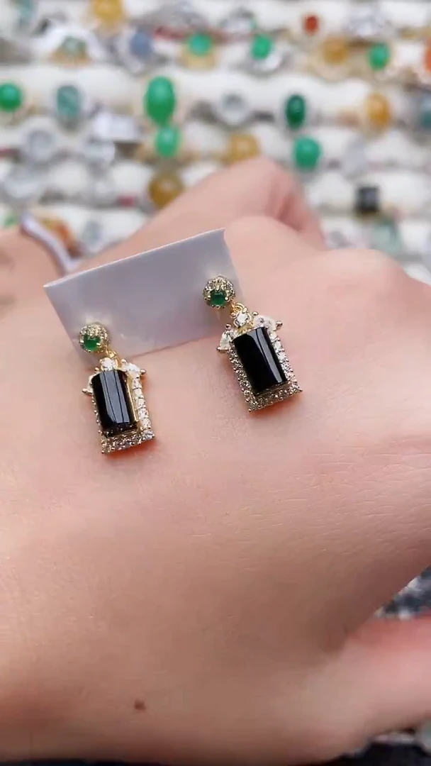 银S925镶嵌翡翠耳饰45