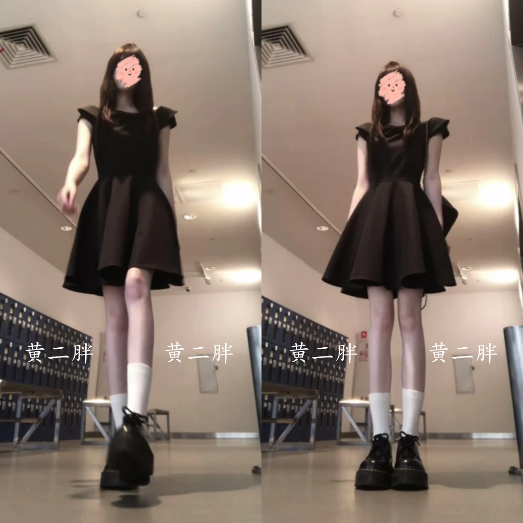 miu系千金风小黑裙女气质收腰显瘦连衣裙a字蓬蓬裙子2025夏季新款