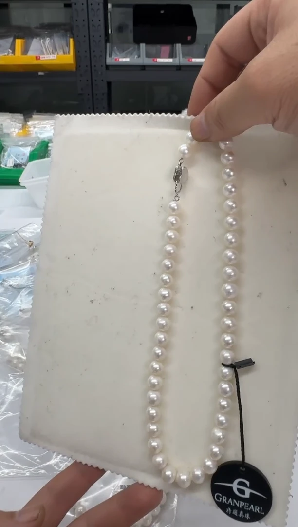 【闪购商品】淡水珍珠项链银S925镶嵌9-10mm(无核-黑标-爱心扣)